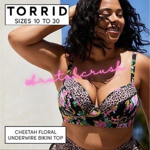 Torrid Cheetah Floral Bikini Swim Top - Size 2 DD/F